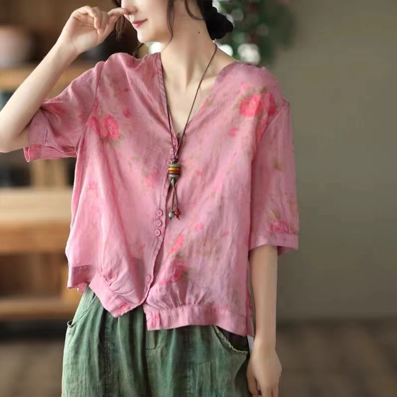 Women's V-neck Single Breasted Plus Size Slimming Artistic Stitching