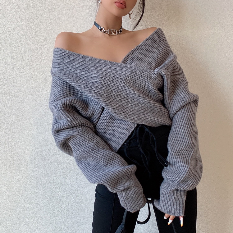 Loose Cross Sweater Women's Off-shoulder Top