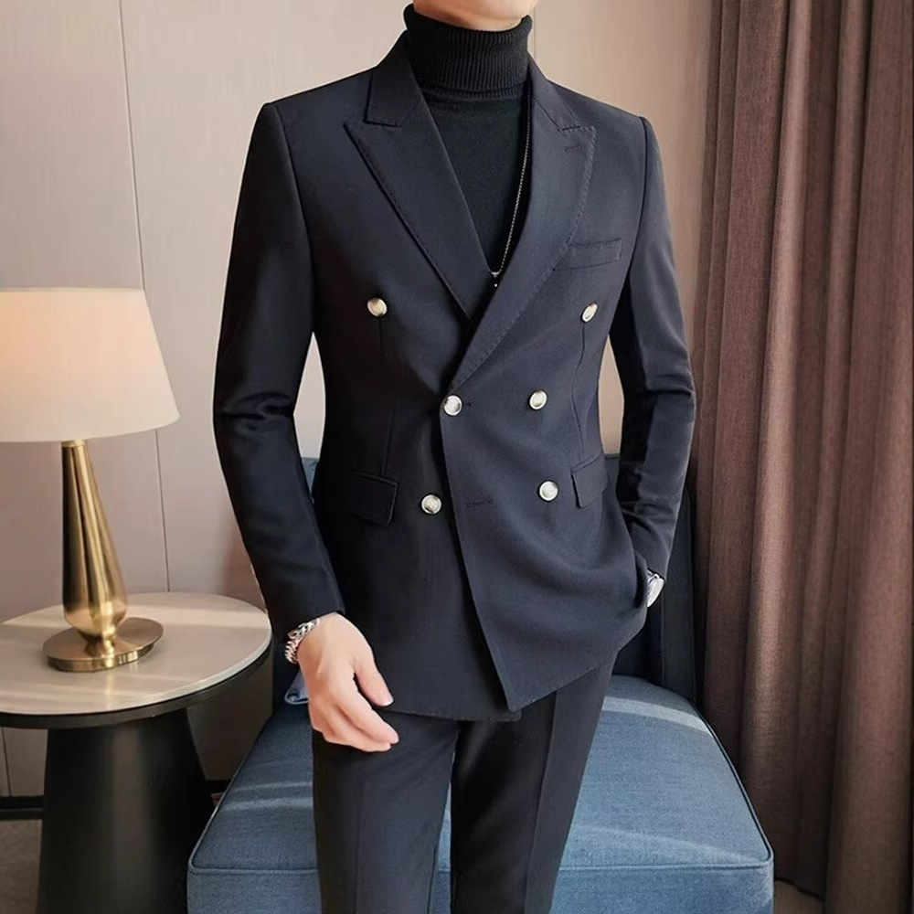 Men's Simple Solid Color Casual Double-breasted Jacket