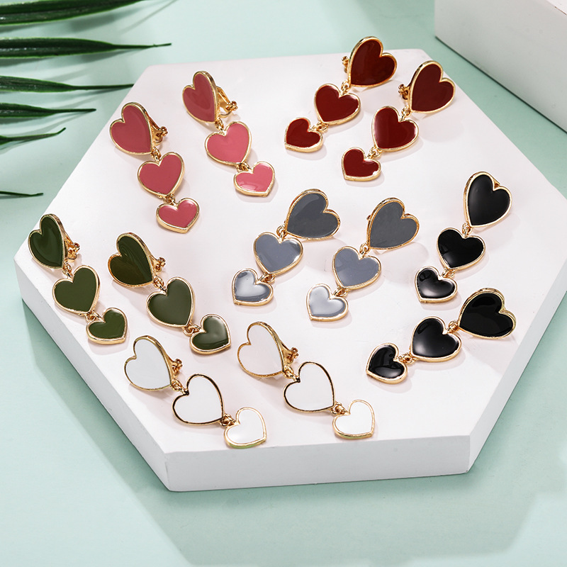Retro Long Color Heart-shaped Enamel Earrings