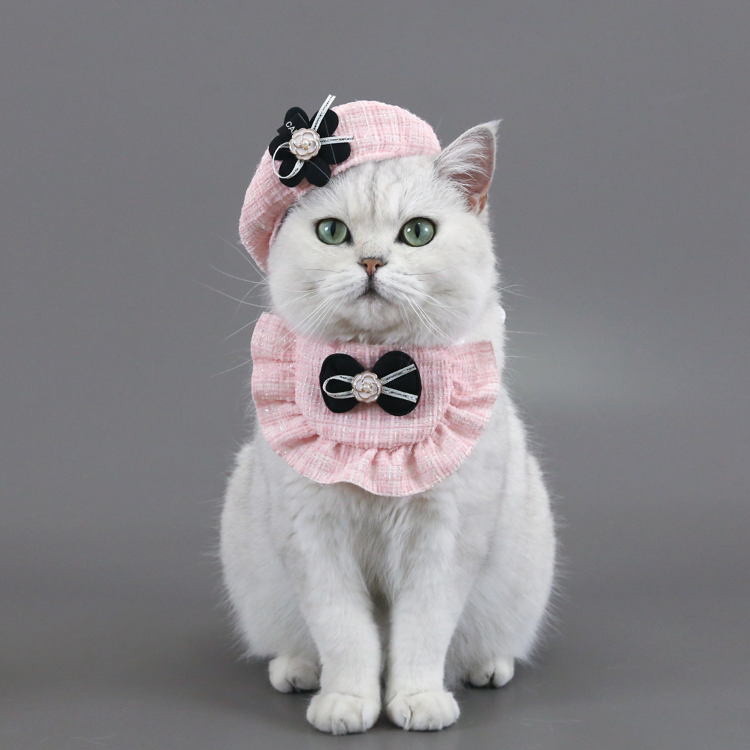 Flower Beret Hat Bow Lace Bib