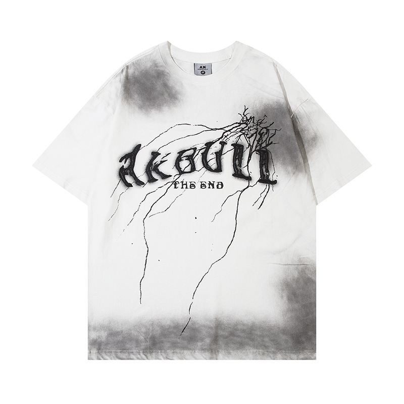 Spray Painting Tie-dyed Old Dirty Short Sleeve Men