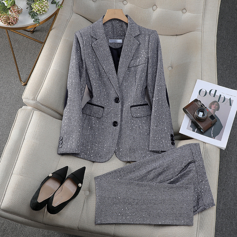 New Gray Professional Long Sleeve Women's Two-piece Suit