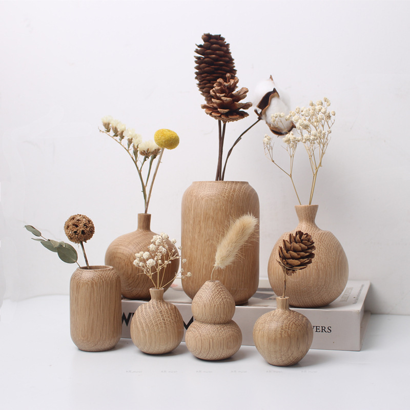 Japanese Style Groceries Solid Wood Dried Flowers And Flowerpot Wooden