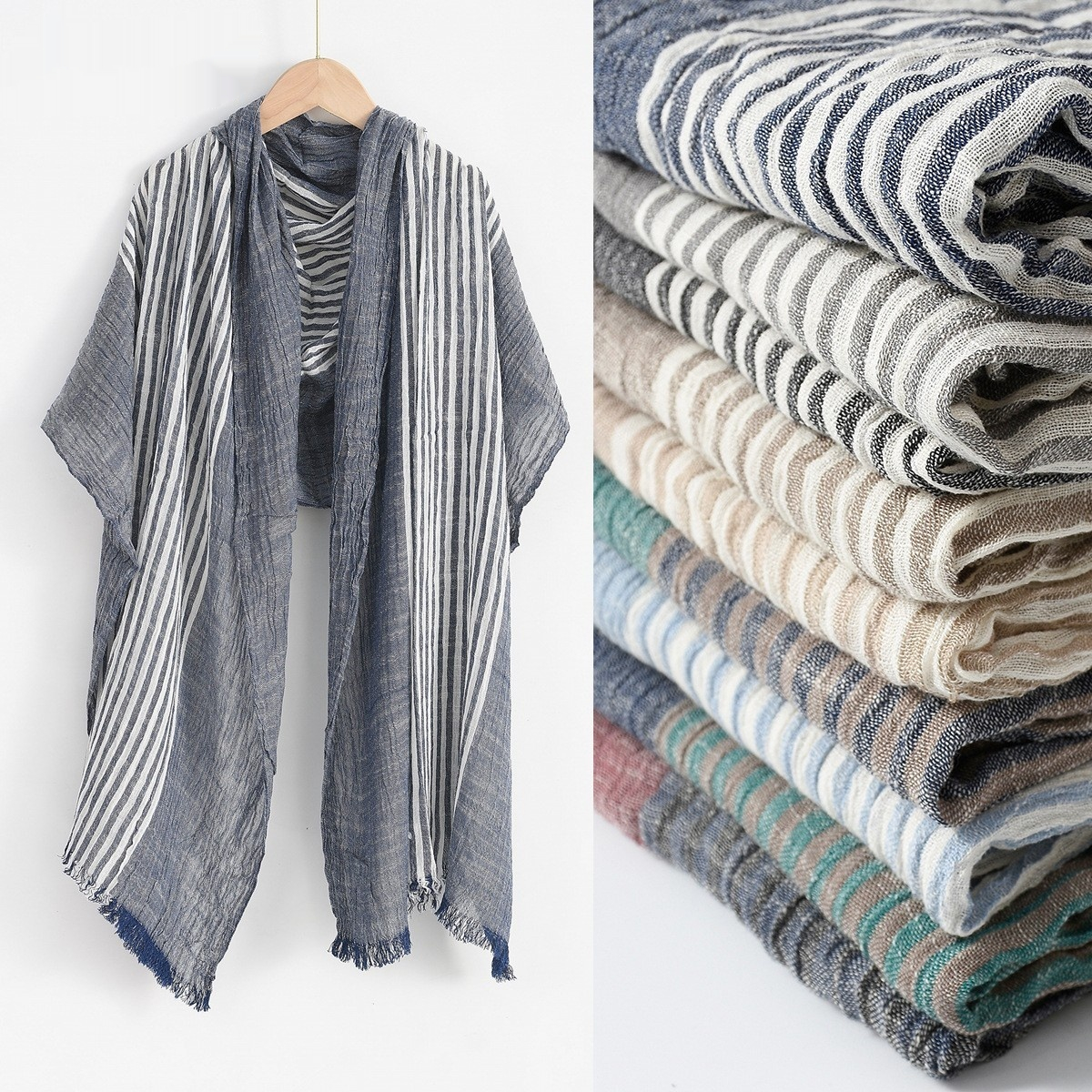 Men's Scarf Spring And Summer Pinstripe Color Matching