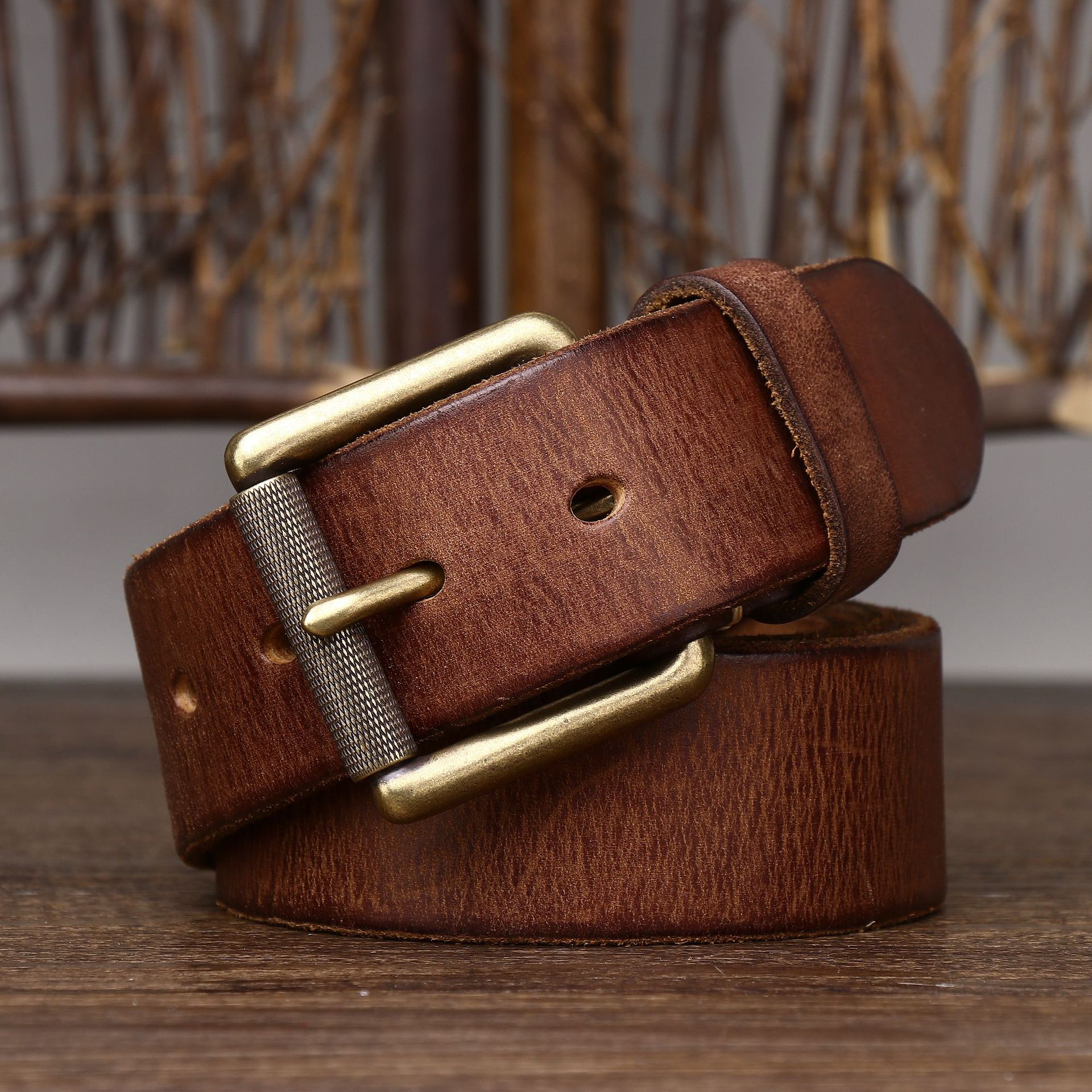 4cm Wide Handmade Widen And Thicken First Layer Cow Leather Belt