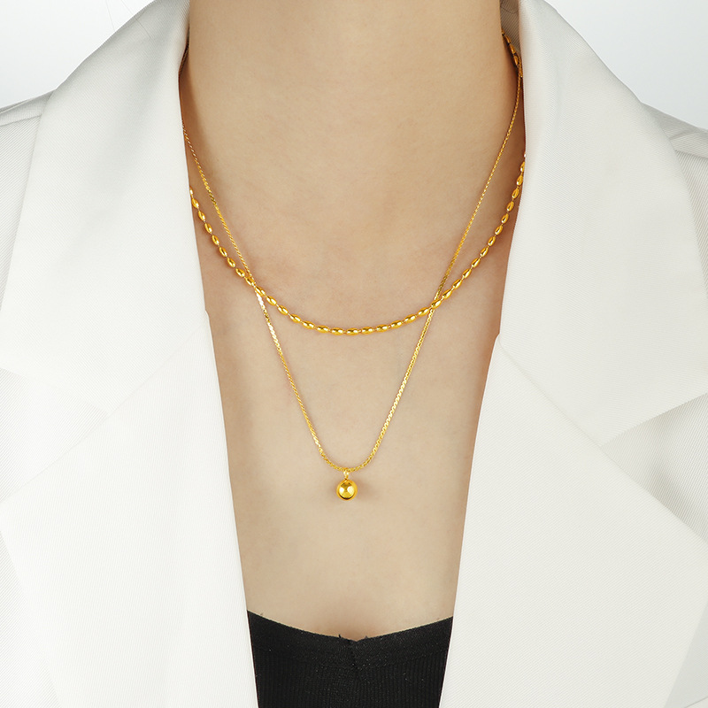 Minimalist Double-layer Golden Balls Titanium Steel Necklace