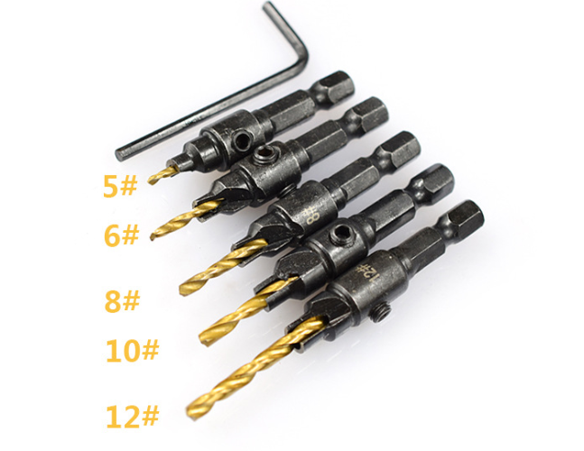 Woodworking Countersink Drill Titanium Set 5 Pieces