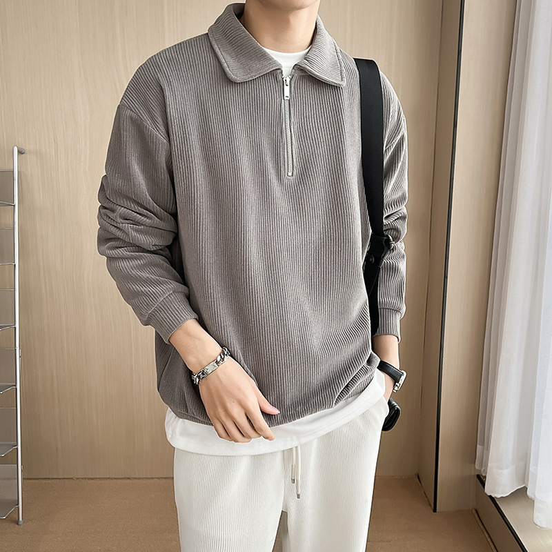 Half Zipper Polo Shirt Sweater Men's Collar Stripes Thin Coat