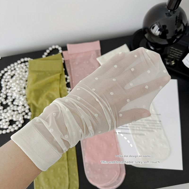 Thin Transparent Bunching Socks Women's Polka Dot Calf Stockings