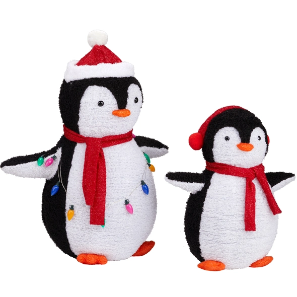2-piece Lighted Plush Penguins Christmas Yard Decorations Set Of 2