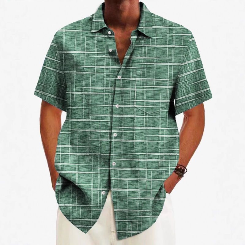 Personal Leisure Loose Men's Cardigan Button Short Sleeve Shirt