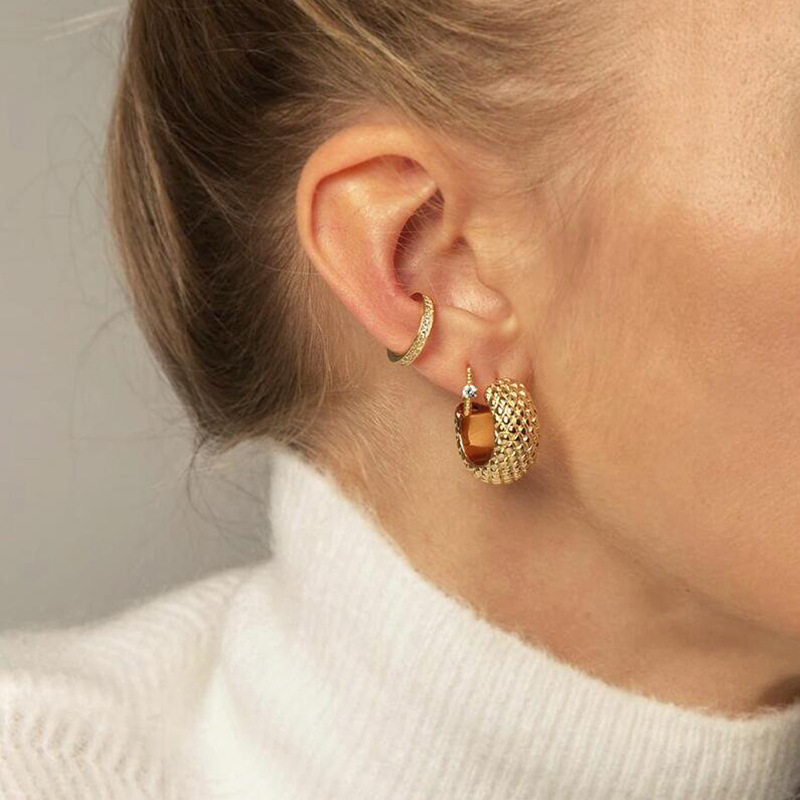 Silver Needle Round Earrings Simple Rhinestone