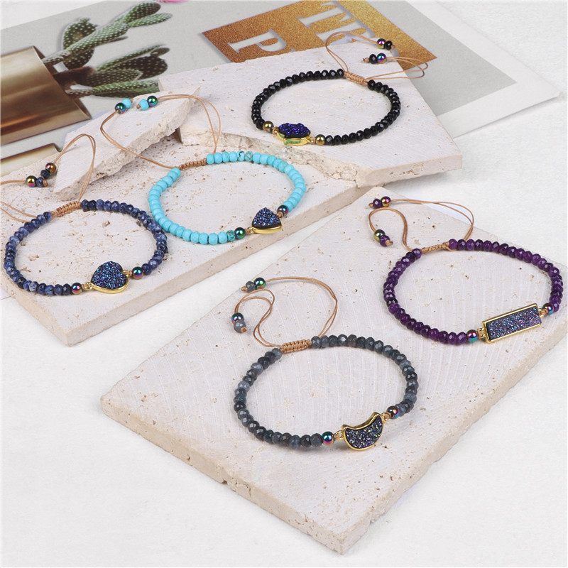 Natural Stone Woven Bracelet Mixed Shape Beads Quartz Adjustable Rope