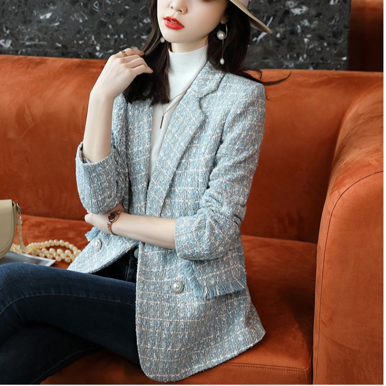 Women's Short Woolen Plaid Suit Top