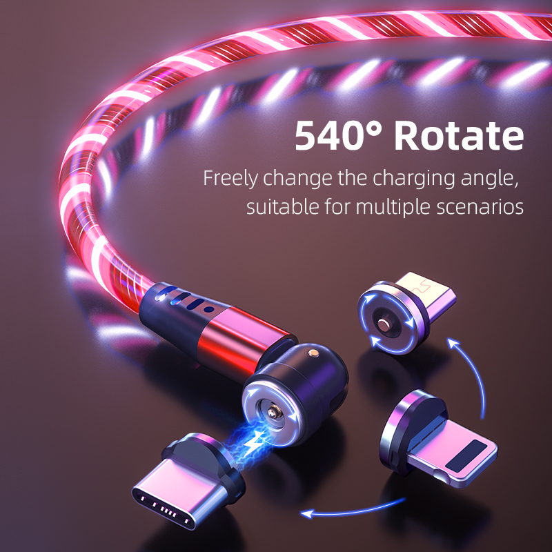 540 Rotate Luminous Magnetic Cable 3A Fast Charging Mobile Phone Charge