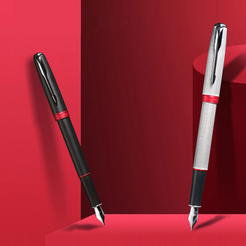 Red Rhyme Series Silver Black Writing Pen