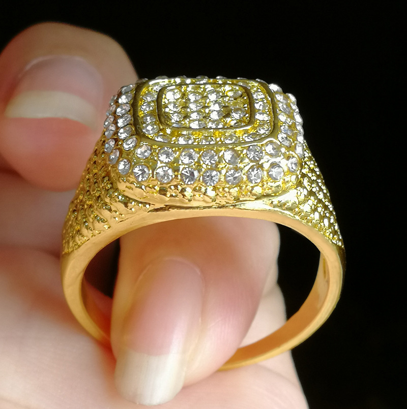Gold-plated Micro Inlaid Zircon Ring Hip Hop Full Diamond Men's