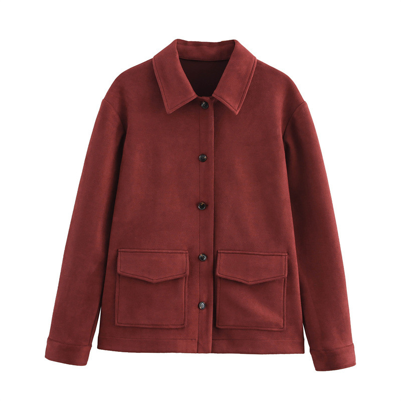 Elegant Single-breasted Lapel Double Pocket Long Sleeve Coat