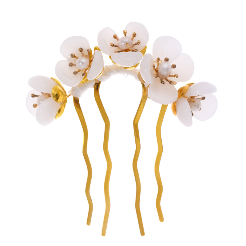Hanfu Costume Handmade Hairpin Flower Pearl Headdress Antique Hair
