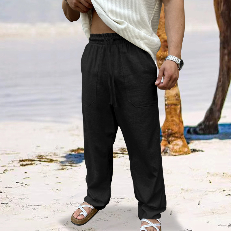 Cotton And Linen Plus Size Men's Breathable Sweat Absorbing Solid Color