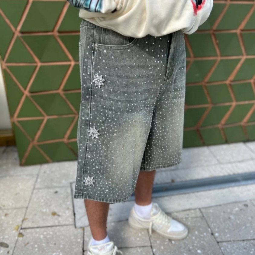 Drilling Washed Denim Shorts
