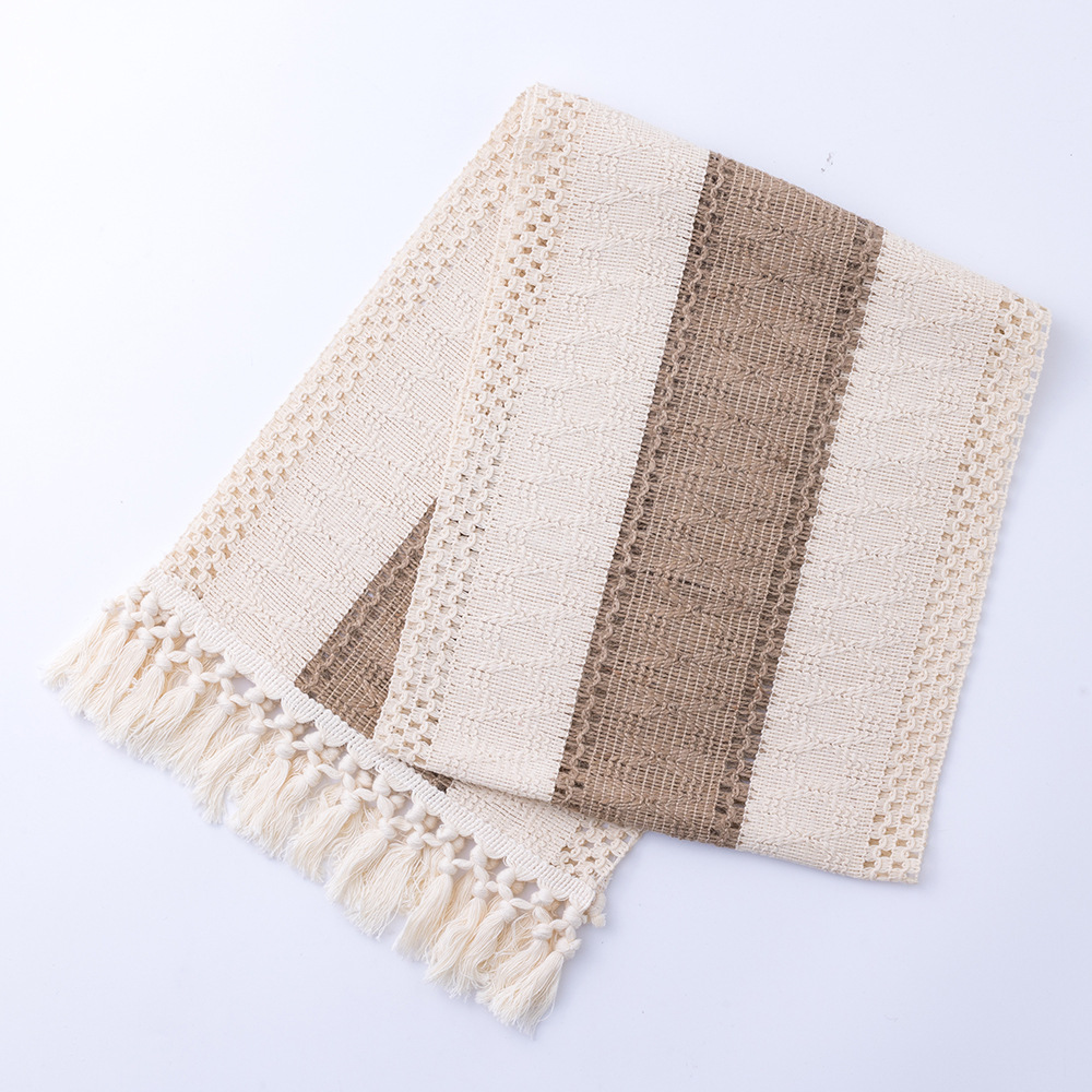Runner Tassel Hollow Pattern Tea Table Decoration Cover Cloth