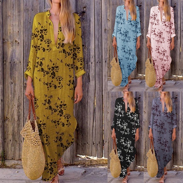 Chest Slit V-neck Irregular Digital Printing Dress