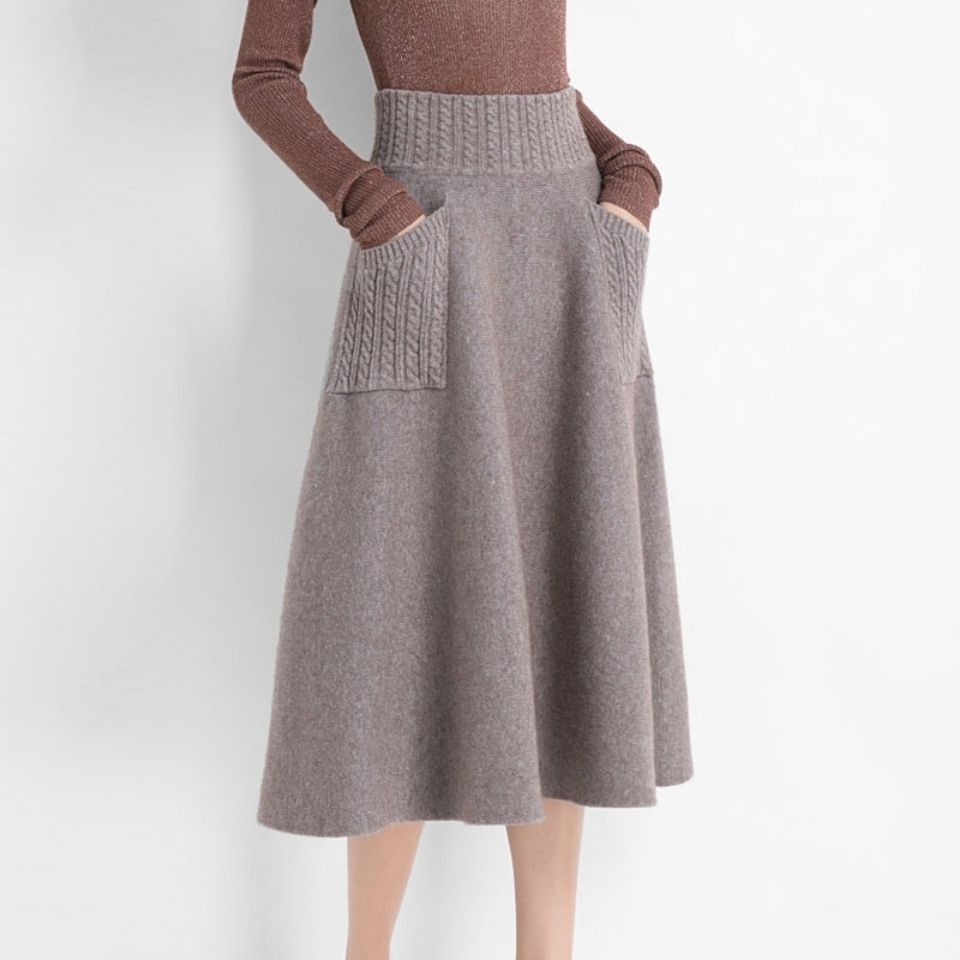 Mid-length Fall Winter Skirt Women's Knitted Bud Double Pockets
