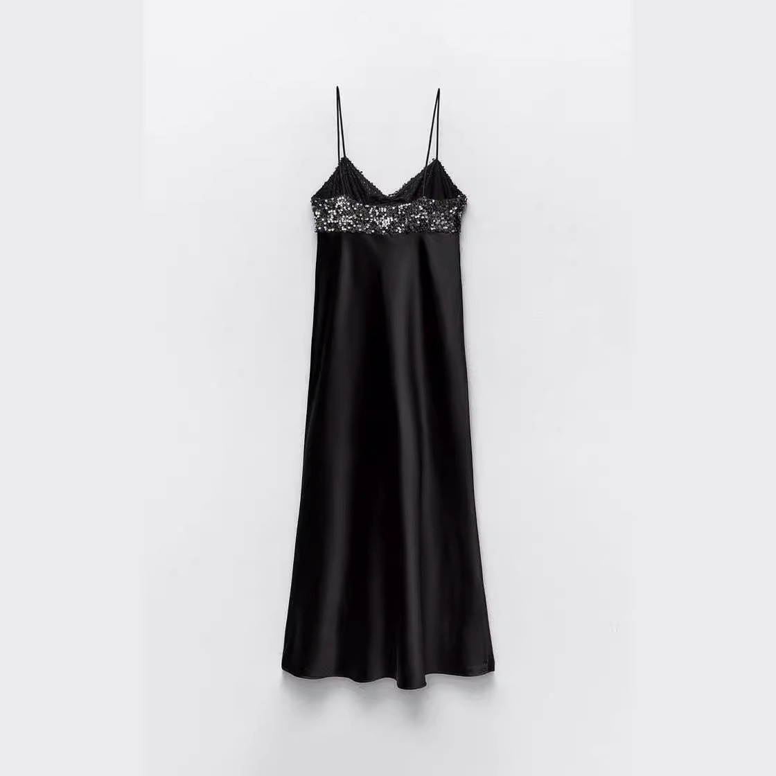 V-neck Strap Long Skirt Beads Decoration Stitching Underwear Dress