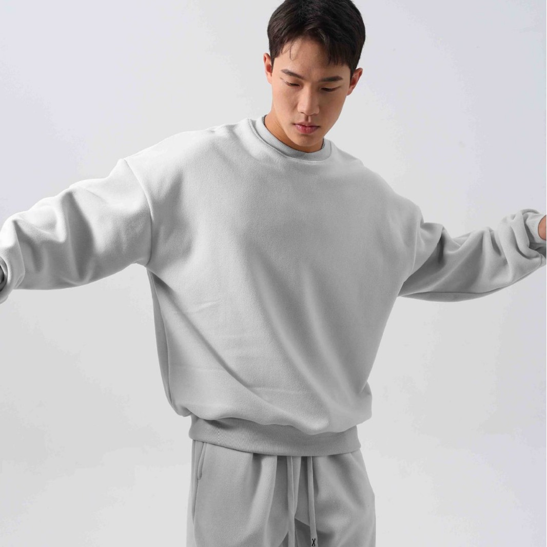 Sports Suit Men's Loose Long Sleeve Crew Neck Coat Padded Fleece
