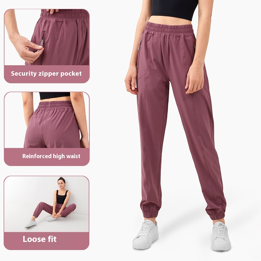 Zipper Pocket High Waist Running Pants Women's Peach Hip Fitness