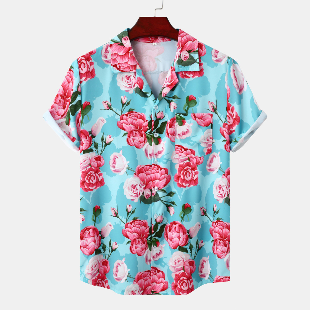 Hawaii Beach Ice Silk Printed Shirt Men