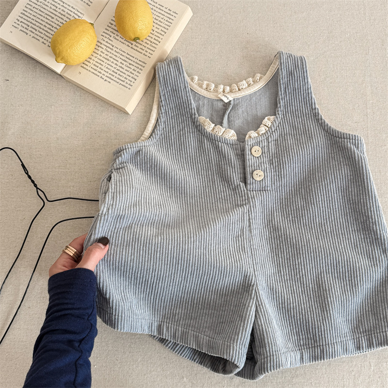 Spring Girls' Five-point Corduroy Jumpsuit