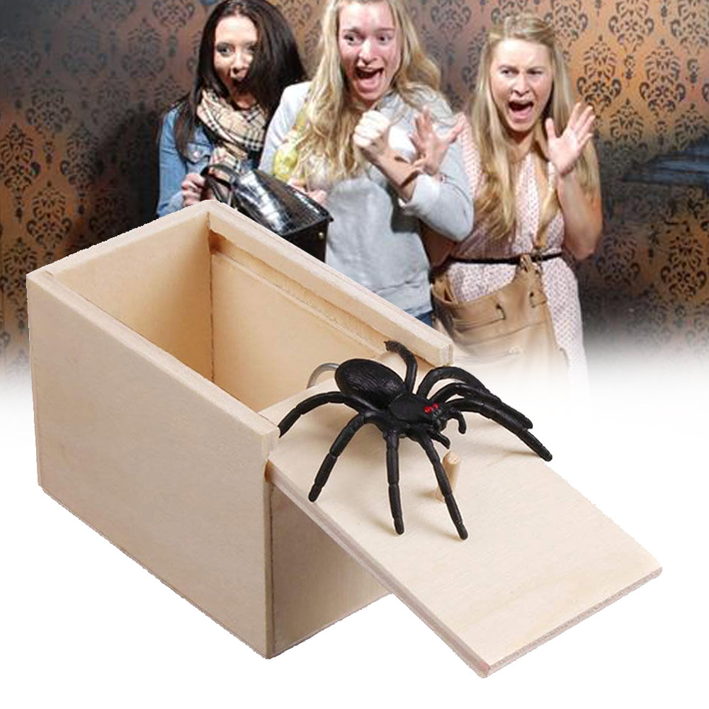 Prank Spider Wooden Scare Box Trick Play Joke Lifelike Surprise April