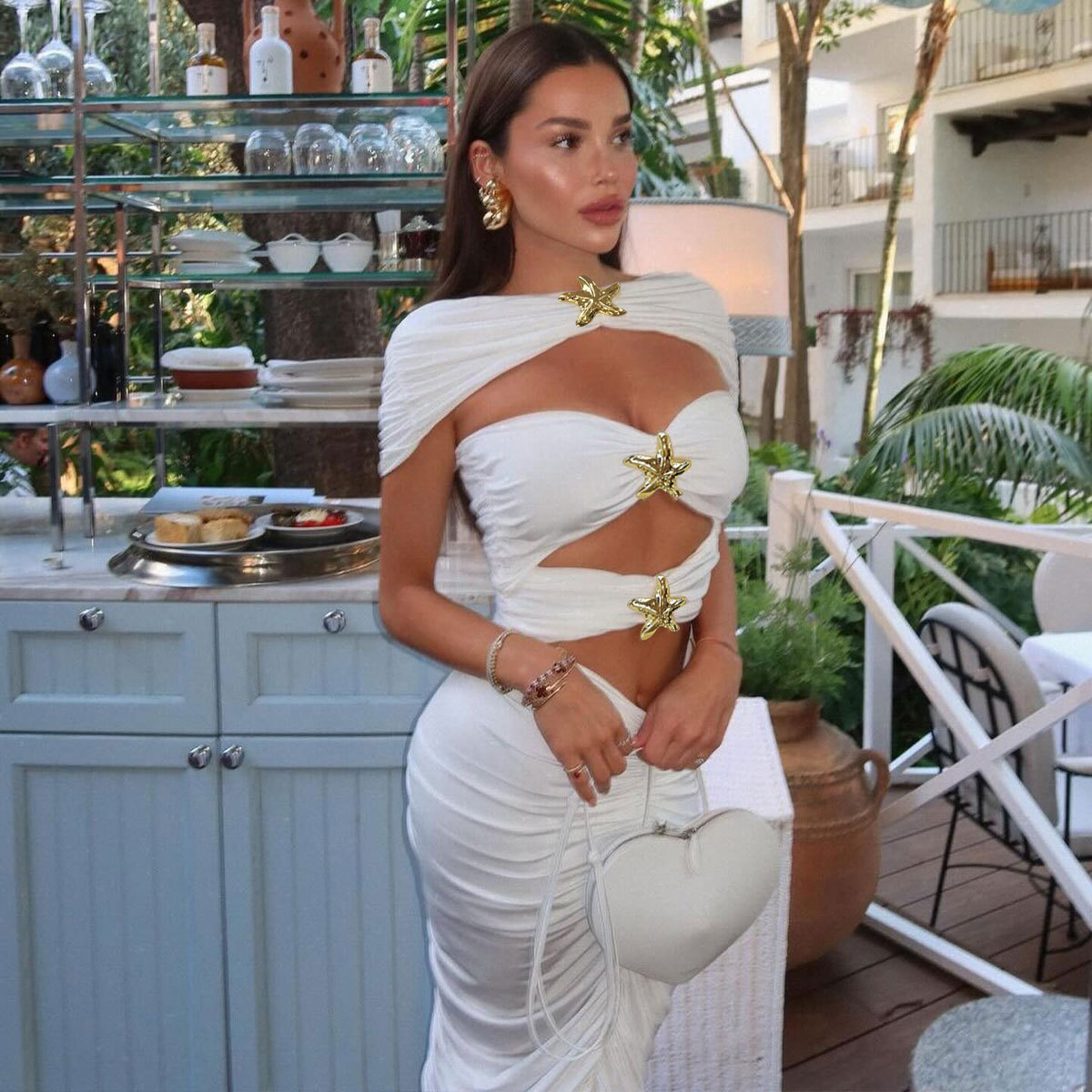 Pure White One-piece Swimsuit Skirt Shawl Three-piece Suit Sexy