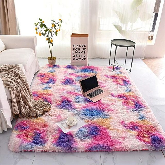 Tie-dye Gradient Color Printed Silk Wool Carpet