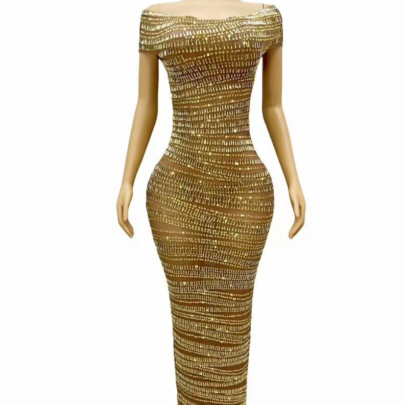 Sexy Luxury Shiny Rhinestone Dress Performance Costume Party Evening