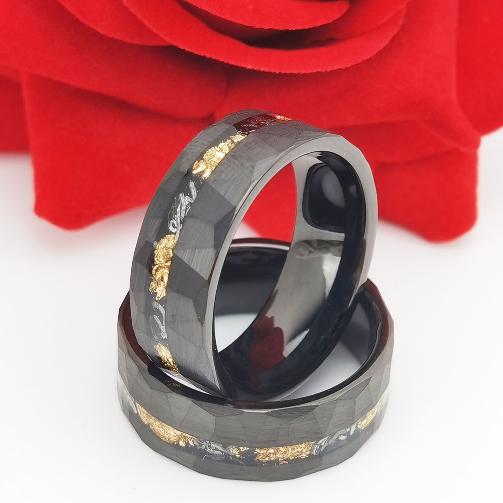 Tungsten Gold Ring Flat Batch Flower Groove Inlaid With Foil Debris
