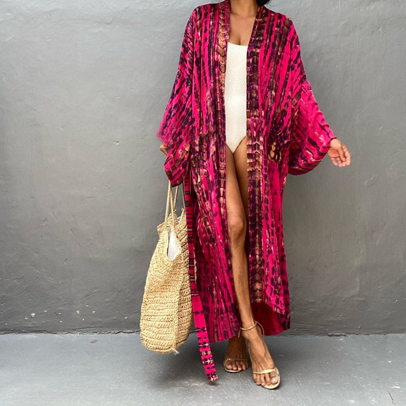 European And American Black White Tie-dye Cardigan Beach Skirt Bikini