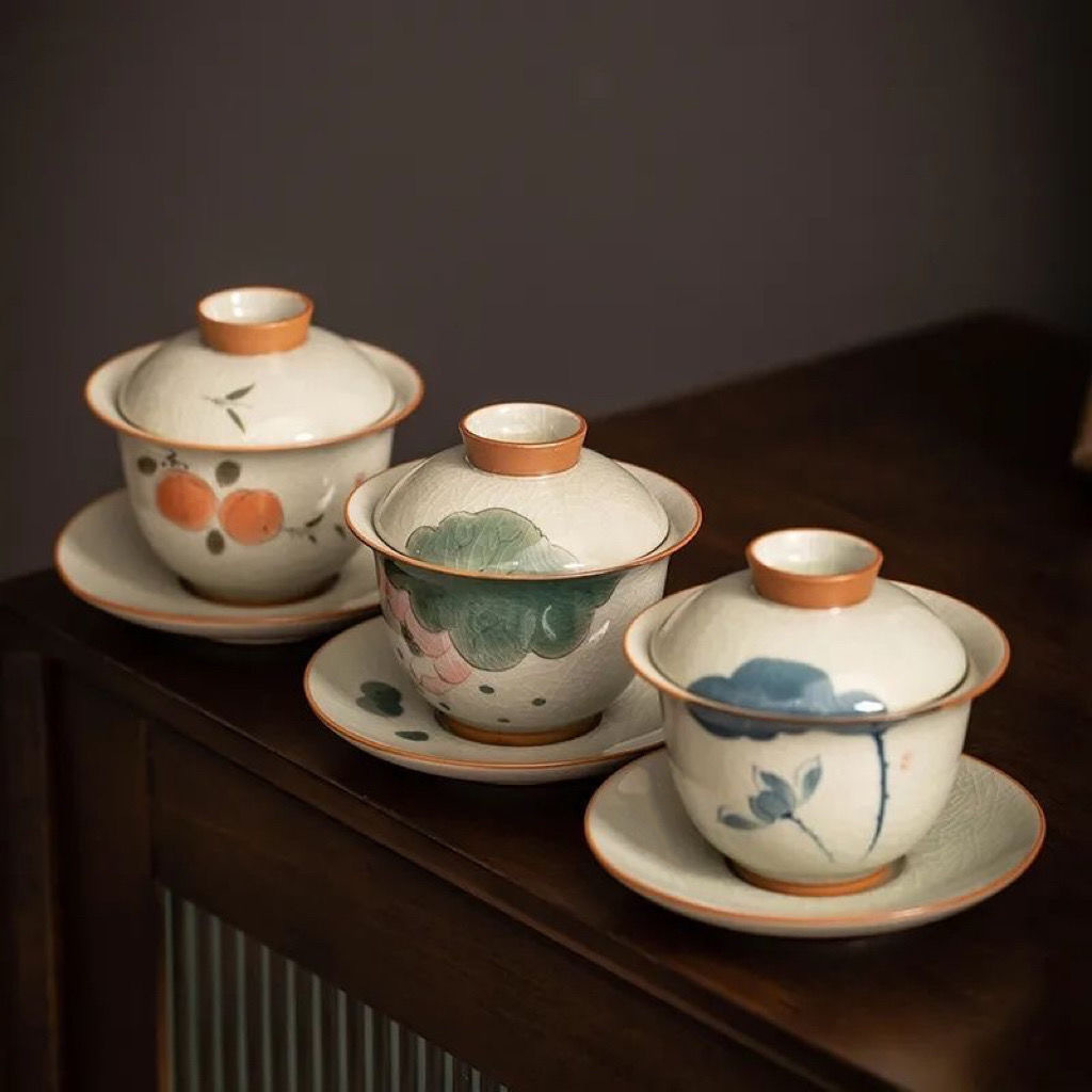 Ge Kiln Hand Painted Gaiwan Large Tea Brewing Bowl With Lid