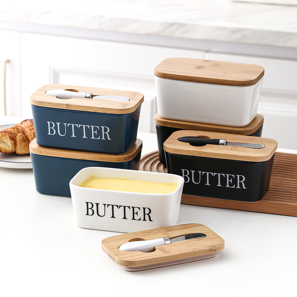Butter Box Sealed Can Bamboo Cover Cheese With Knife