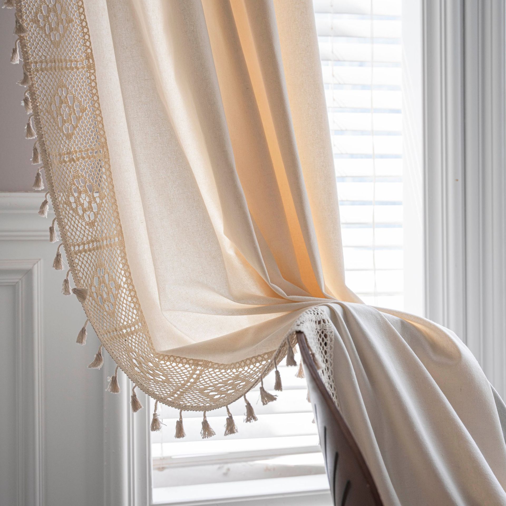 Handmade Flowers Splicing Partition Curtain Cotton Linen