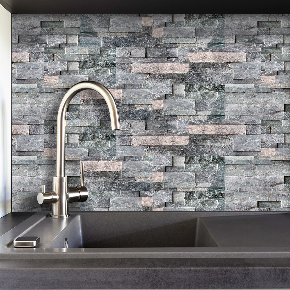 Dining Room Wall Decorative Sticker Black And Gray Imitation Tile
