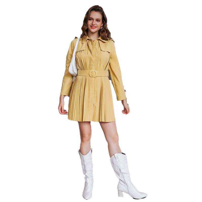 Slim-fit Pleated Hem Coat With Lapel Collar