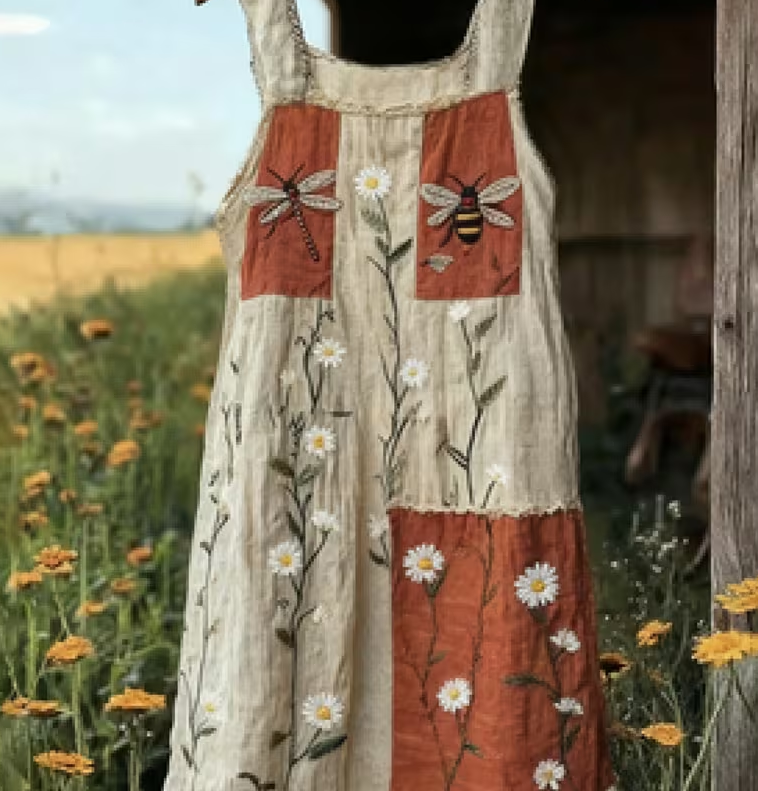 Color-blocked Floral Print Camisole Loose Midi Dress Women's Sleeveless