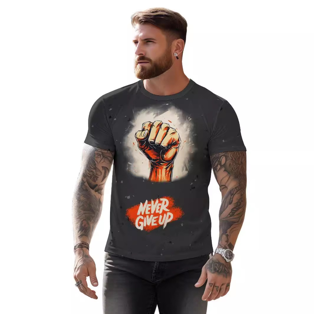 New European And American 3D Printing Nevergiveup Loose Men's Clothing
