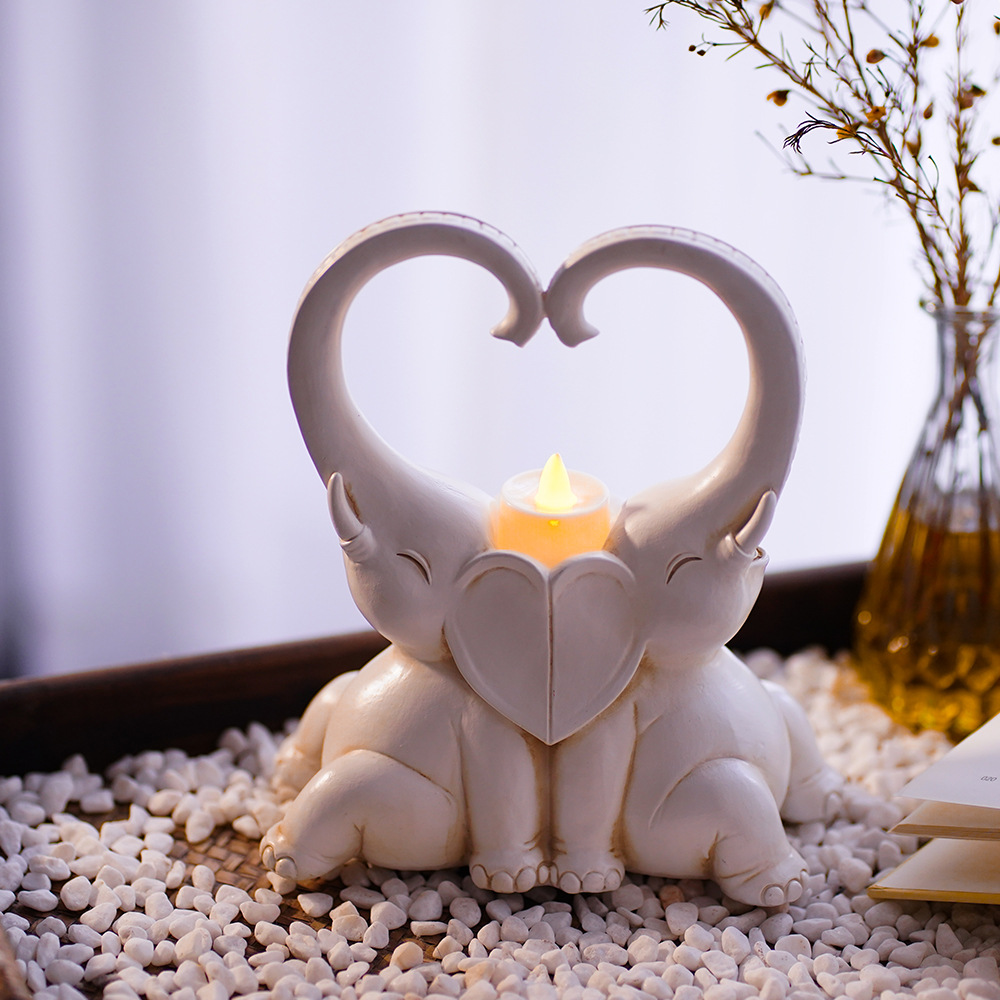 Couple Elephant Candlestick Decoration Resin Crafts