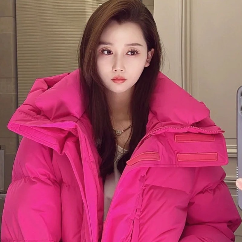 Women's Mid-length Candy Color Hooded Thickened Down Jacket