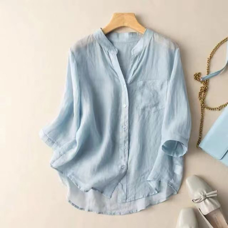 Temperament Leisure Style Artistic Retro Solid Color Summer Thin Cotton